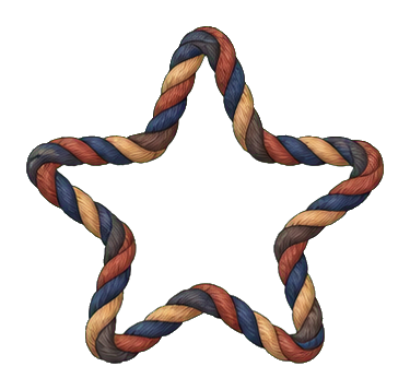 Five-point star made from twisted multicolored rope on a transparent background