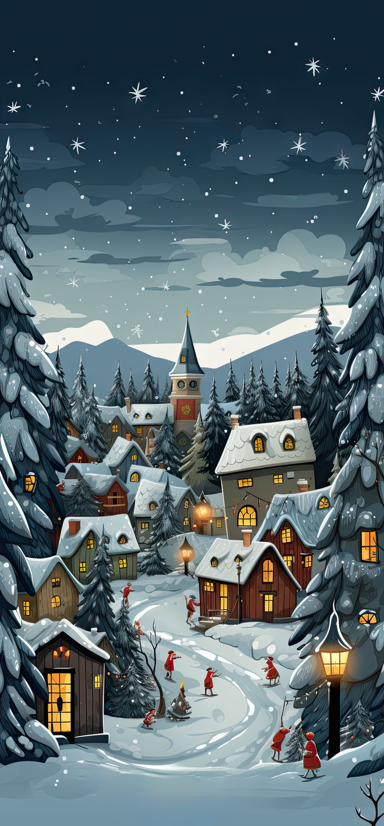 Preview for Winter-village-night-scene-christmas-phone-background-8c8f8