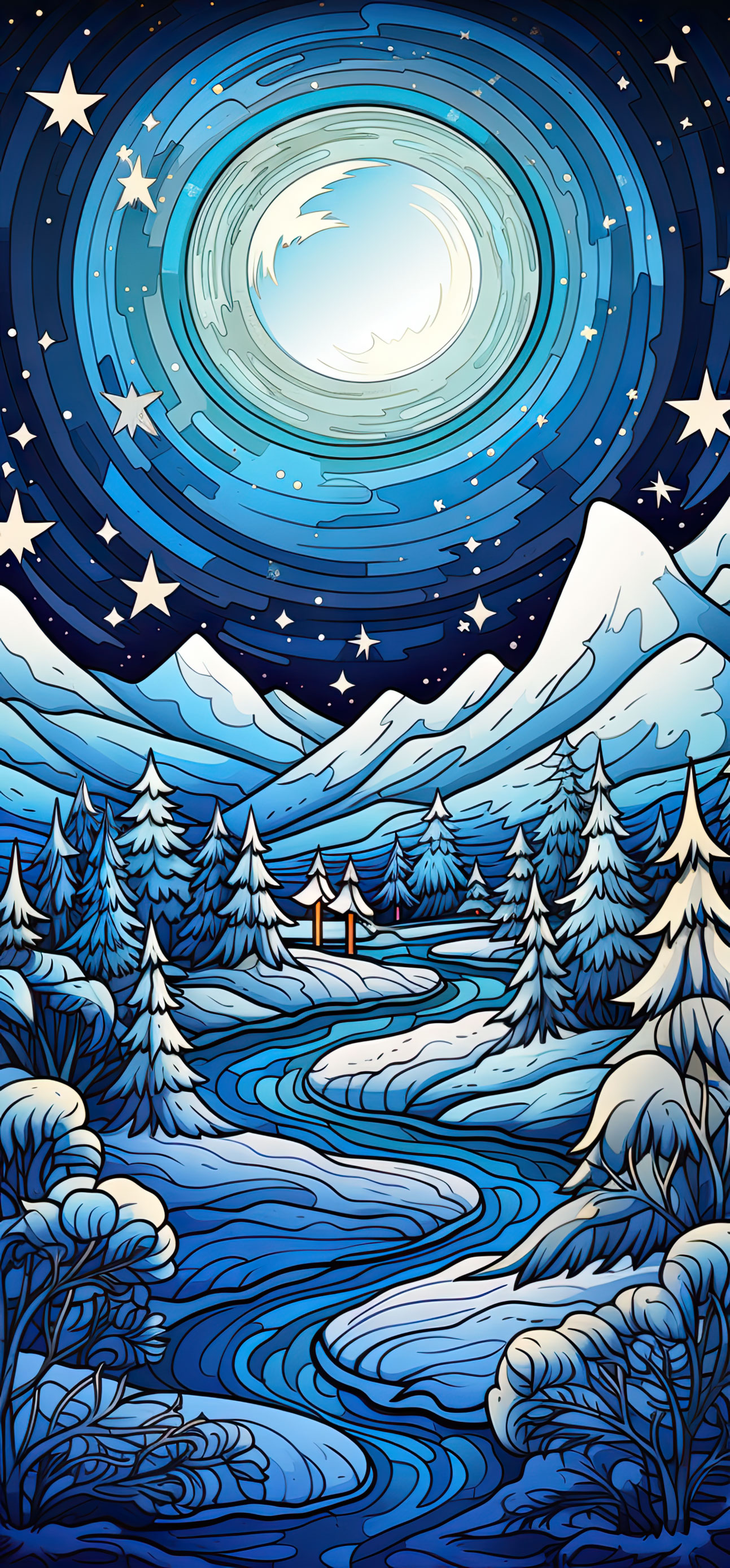 Preview for Winter-night-landscape-illustration-christmas-phone-background-e1419