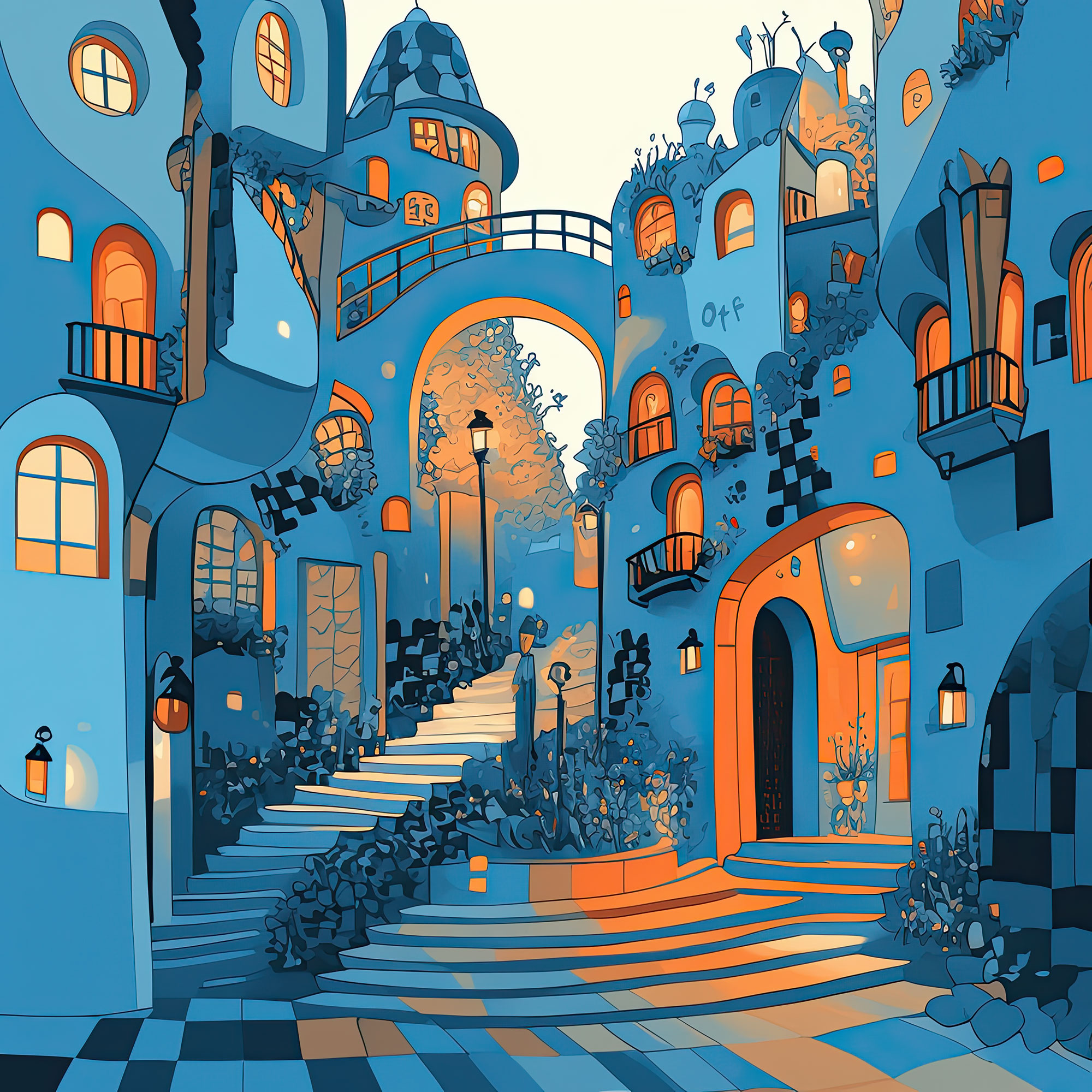 Preview for Fantasy-blue-building-illustration-whimsical-backdrop-background-edabf