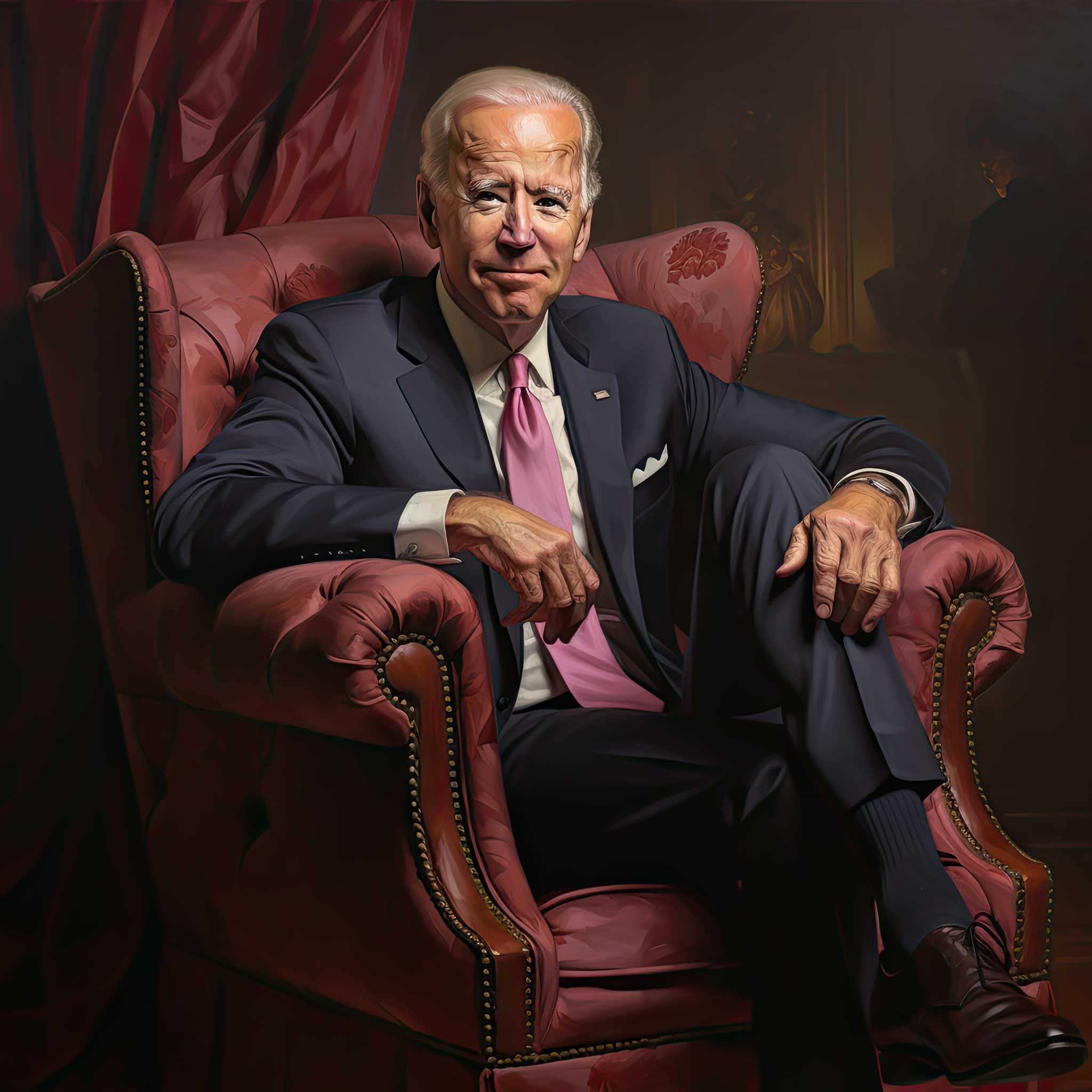 President Biden sitting in a red leather chair