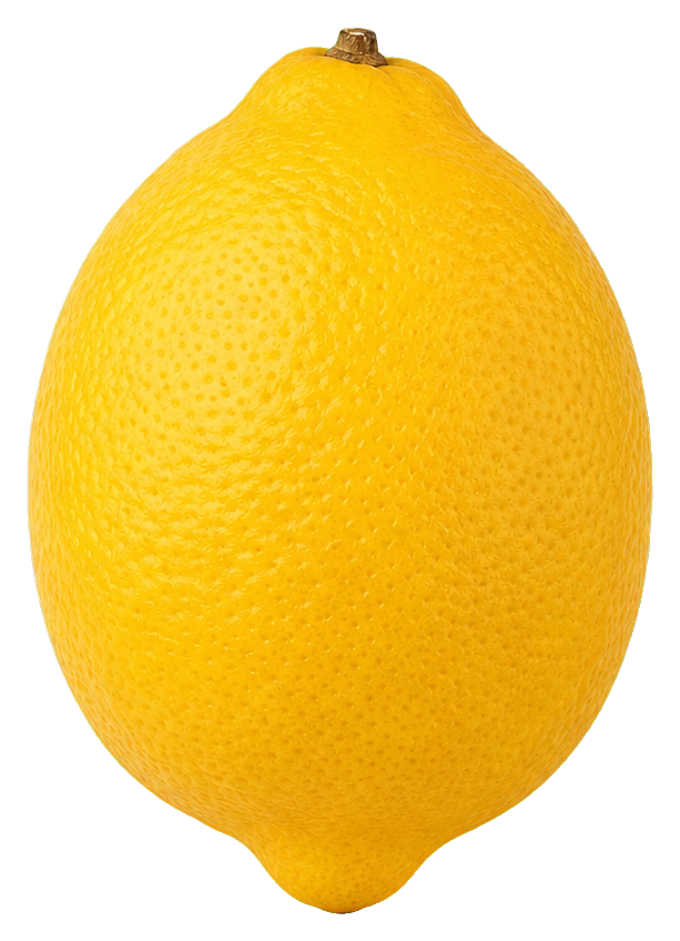 A photorealistic yellow lemon with textured skin on a transparent background.