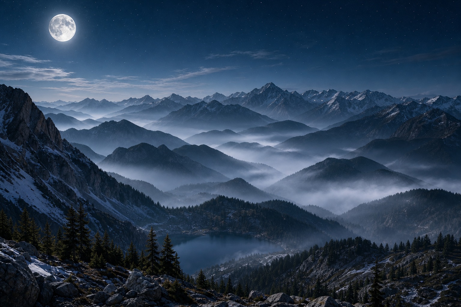 Preview for Foggy Moonlit Mountain Background