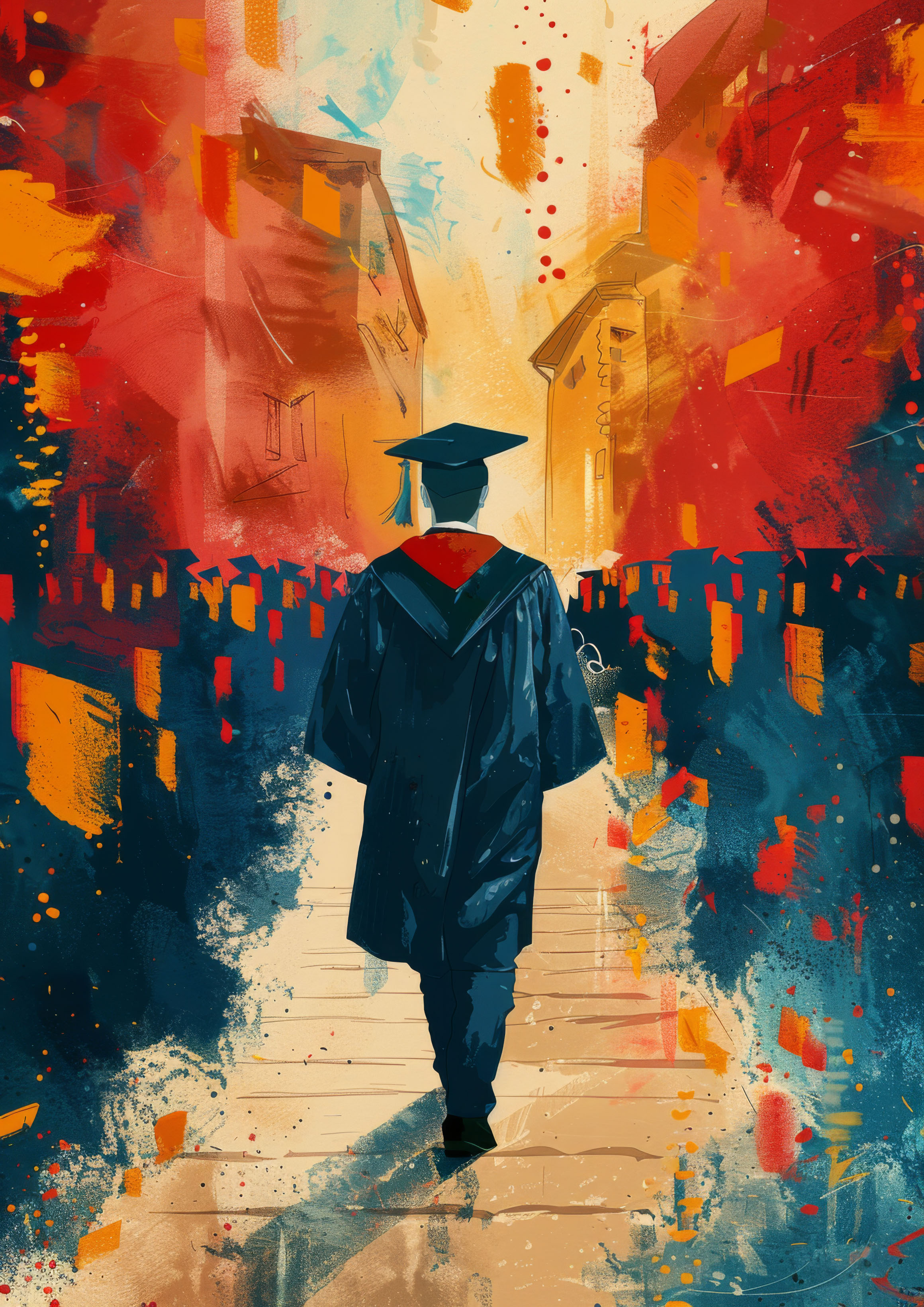 Preview for Graduate-walking-vibrant-street-graduation-background-eb4d5