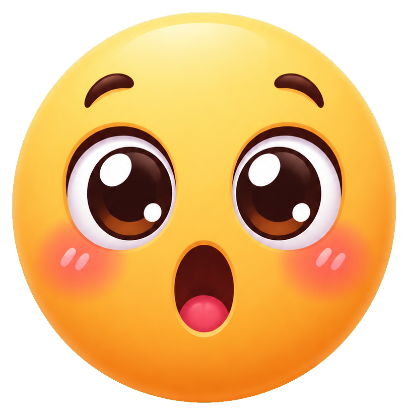 Cute yellow surprised face with wide eyes, open mouth, and pink cheeks