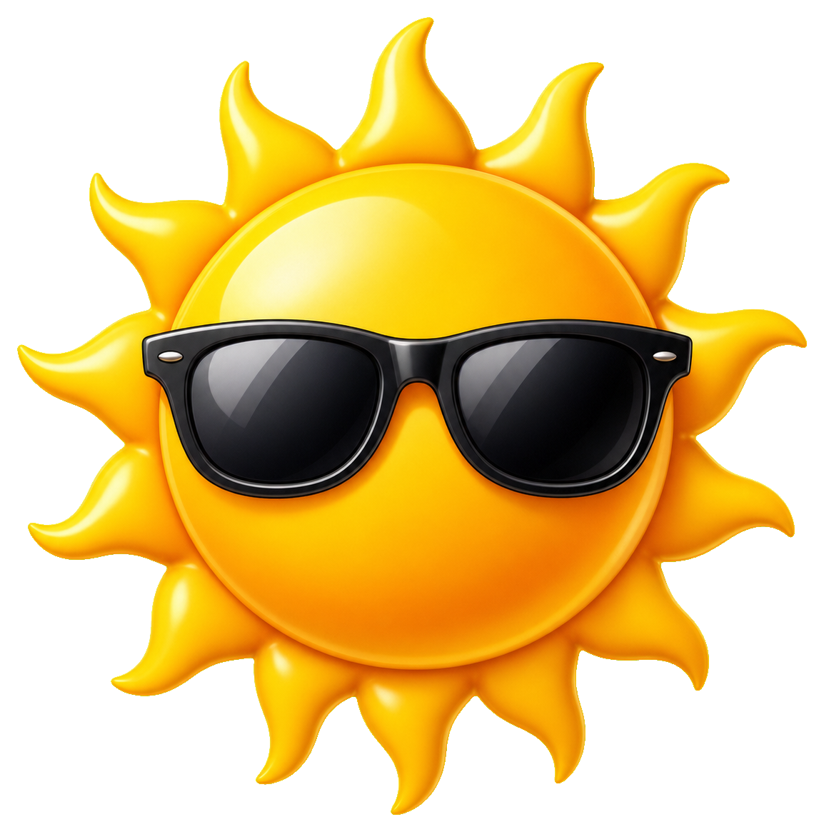 Bright yellow sun wearing black sunglasses and smiling rays