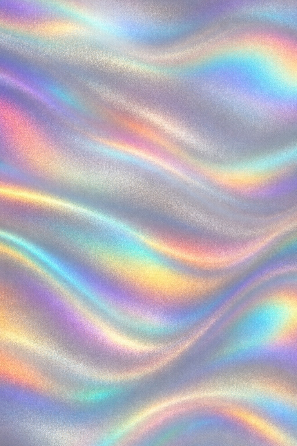 Soft silver rainbow waves with a holographic iridescent gradient and subtle color shifts