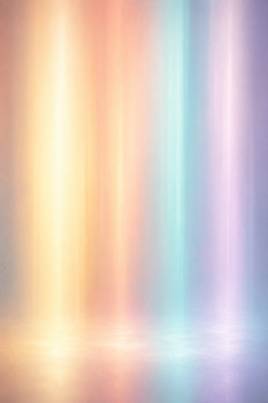 Soft pastel light columns with haze, glow, and subtle reflected light near the bottom.