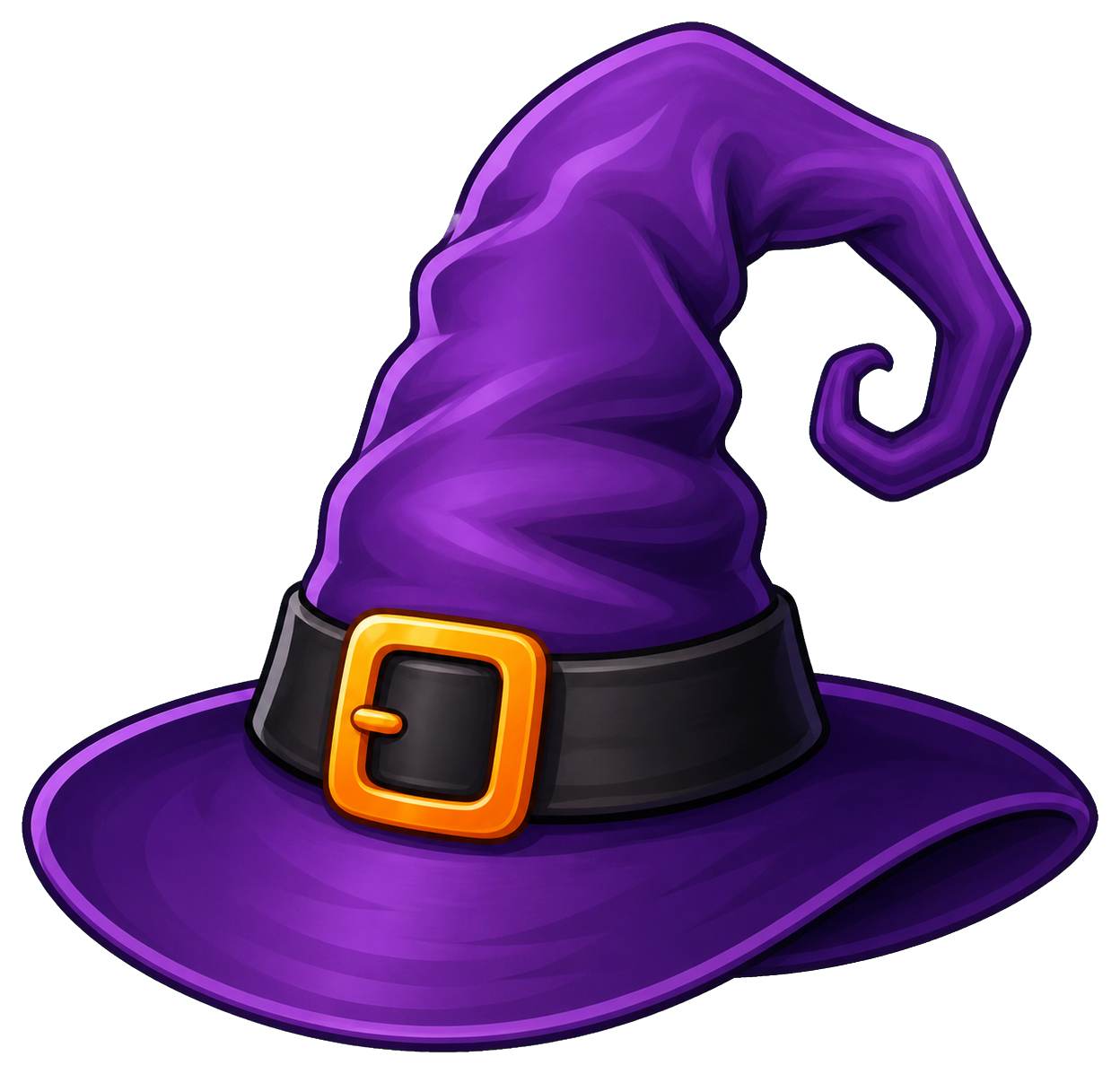 Purple witch hat with a black band and gold buckle.