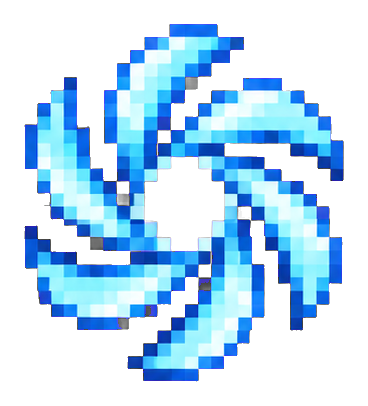 Cyan pixel-art spiral shaped like an icy magic effect on transparent background
