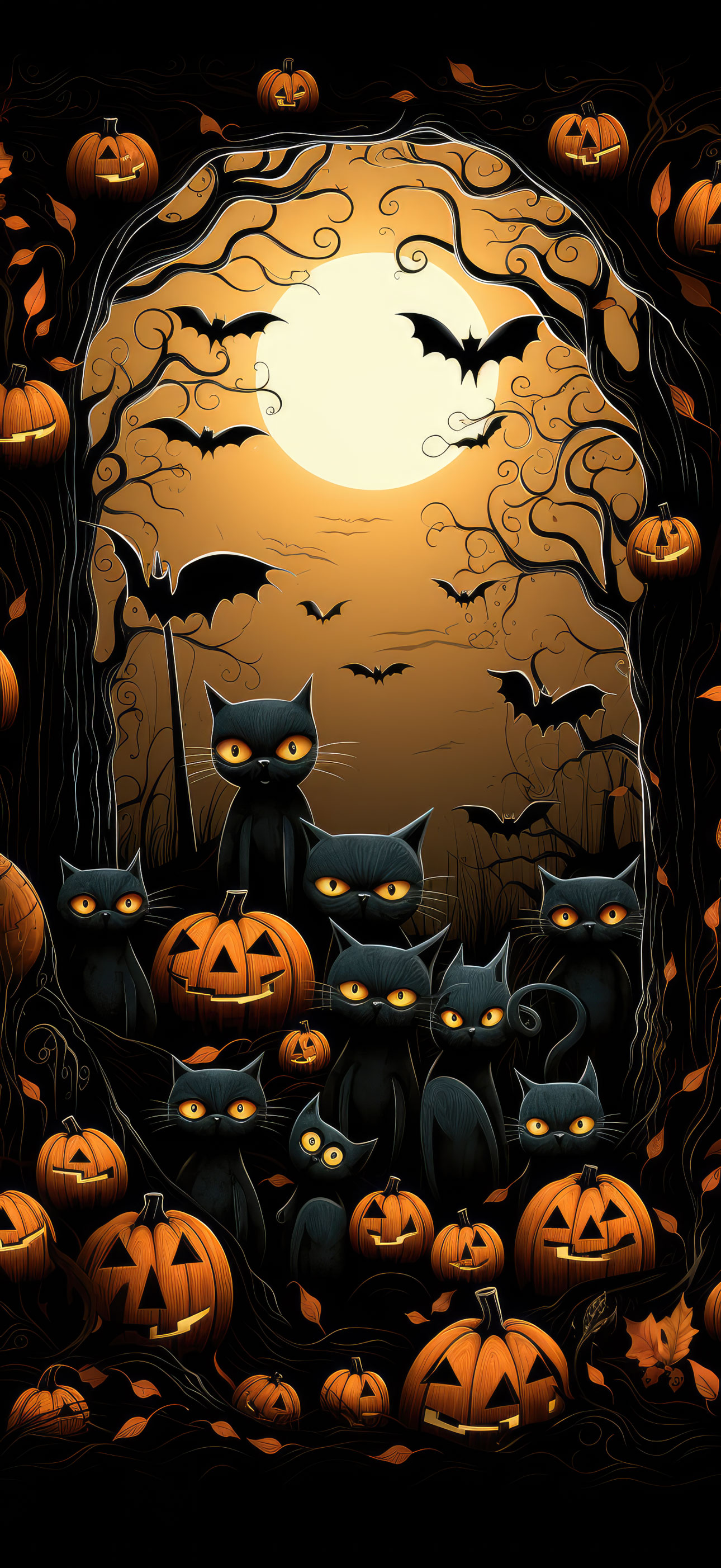 Preview for Halloween-black-cats-pumpkins-halloween-phone-background-ea1de
