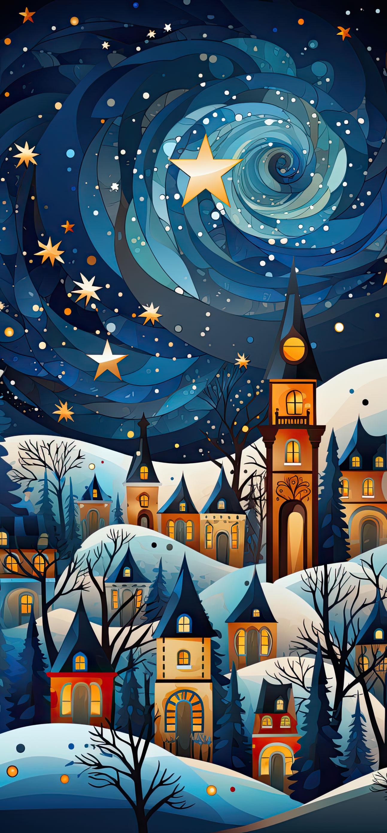 Preview for Winter-village-starry-night-christmas-phone-background-ab218