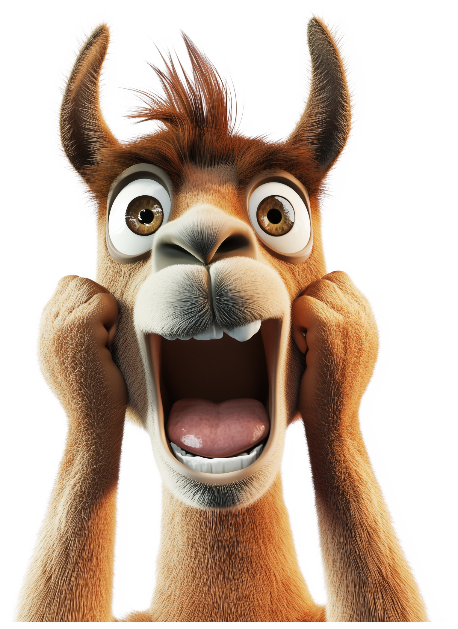 Surprised cartoon llama with open mouth and wide eyes