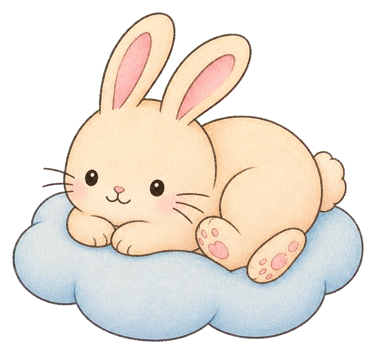 Cute bunny lying on a soft blue cloud sticker graphic.