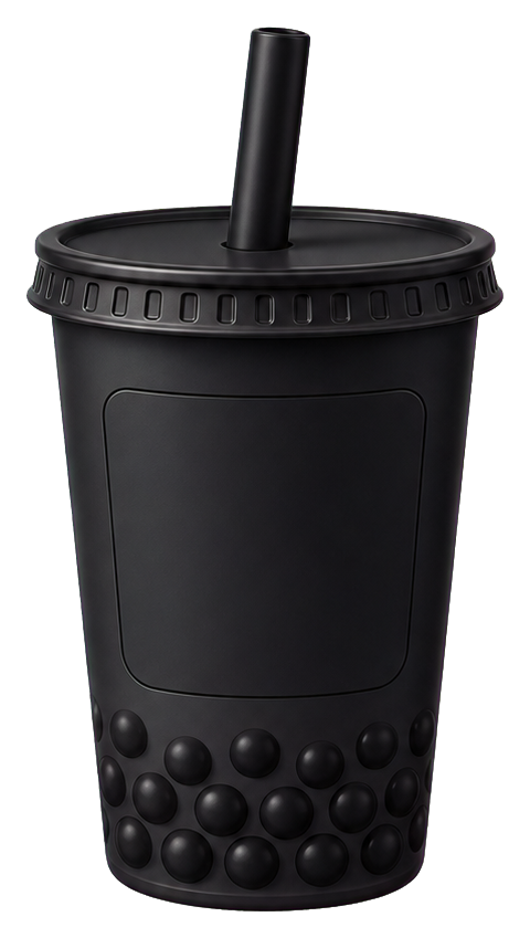 Black bubble tea cup with a dark lid and straw, shown as a sticker graphic.
