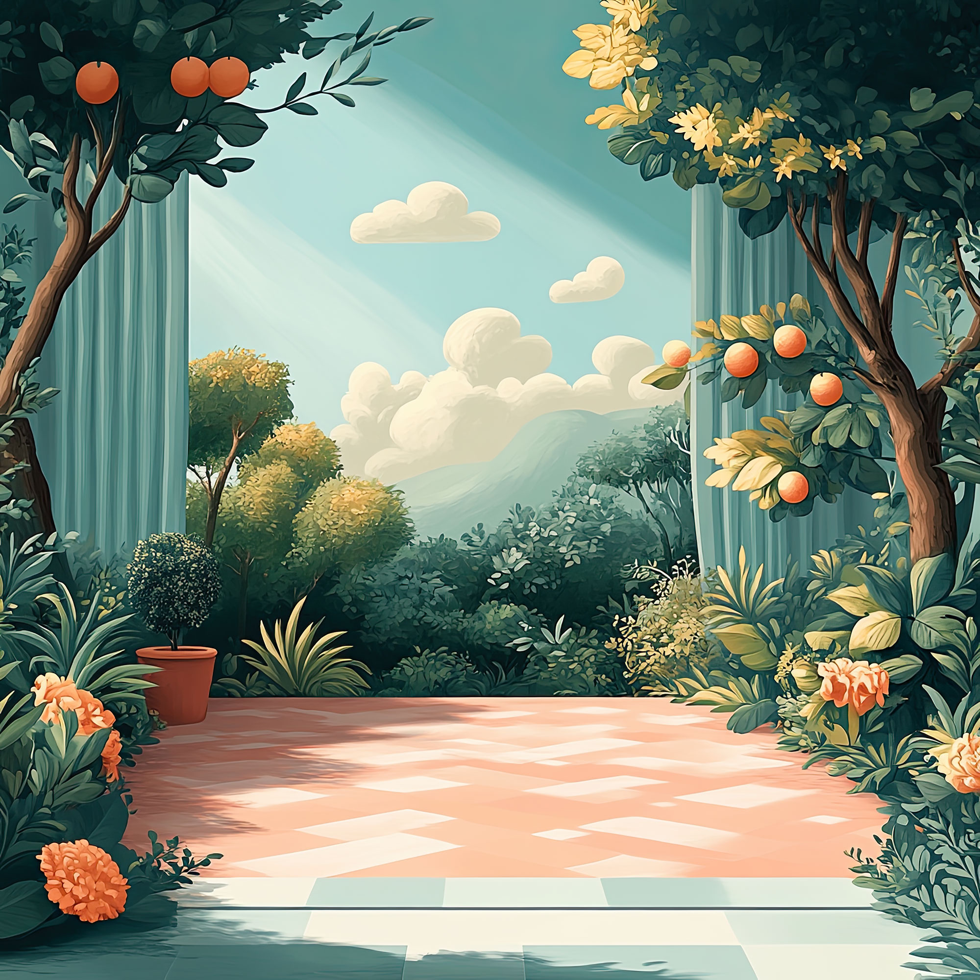 Preview for Serene-garden-oasis-nature-backdrop-background-99fdb