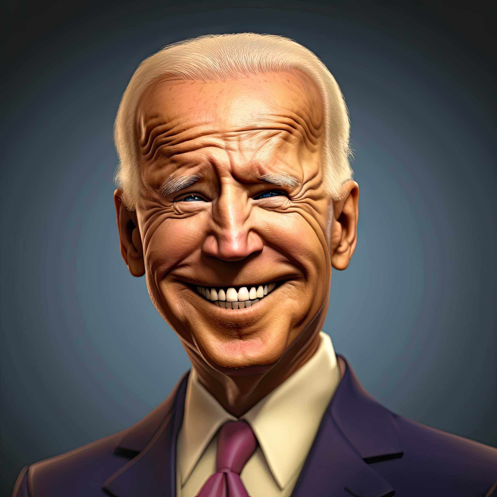 Illustration of Joe Biden smiling with eyes closed