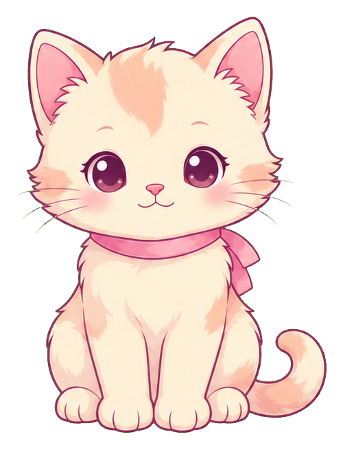 Cream-colored kitten with big eyes, pink ears, and a curled tail