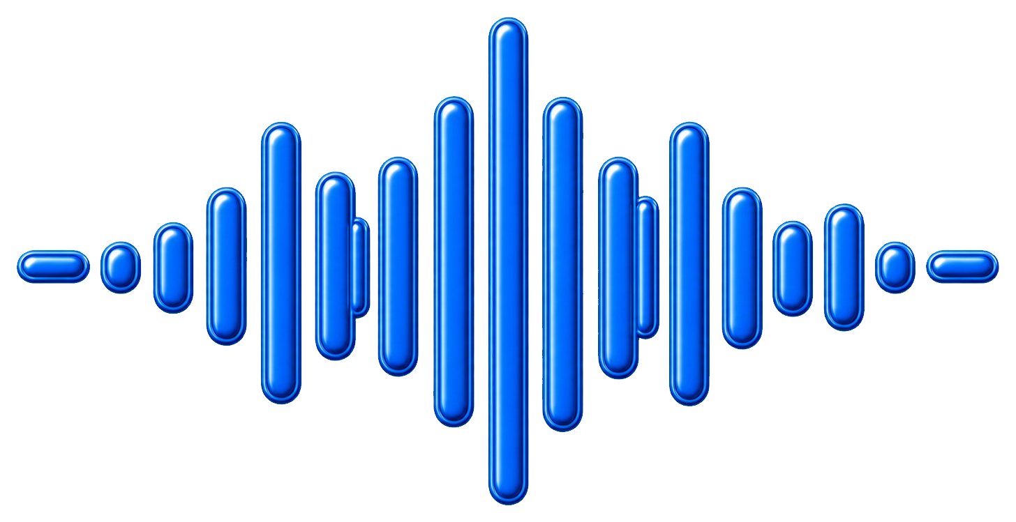 Blue audio waveform icon with vertical bars and rounded ends