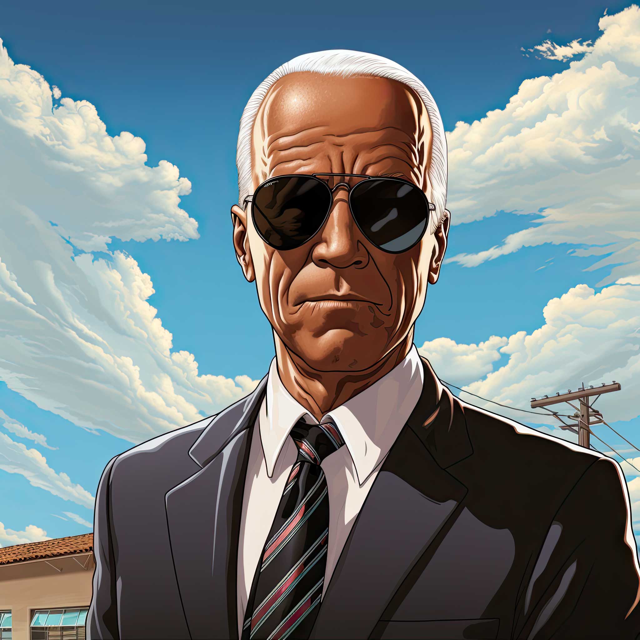 Cartoon illustration of an older man in sunglasses wearing a suit and tie