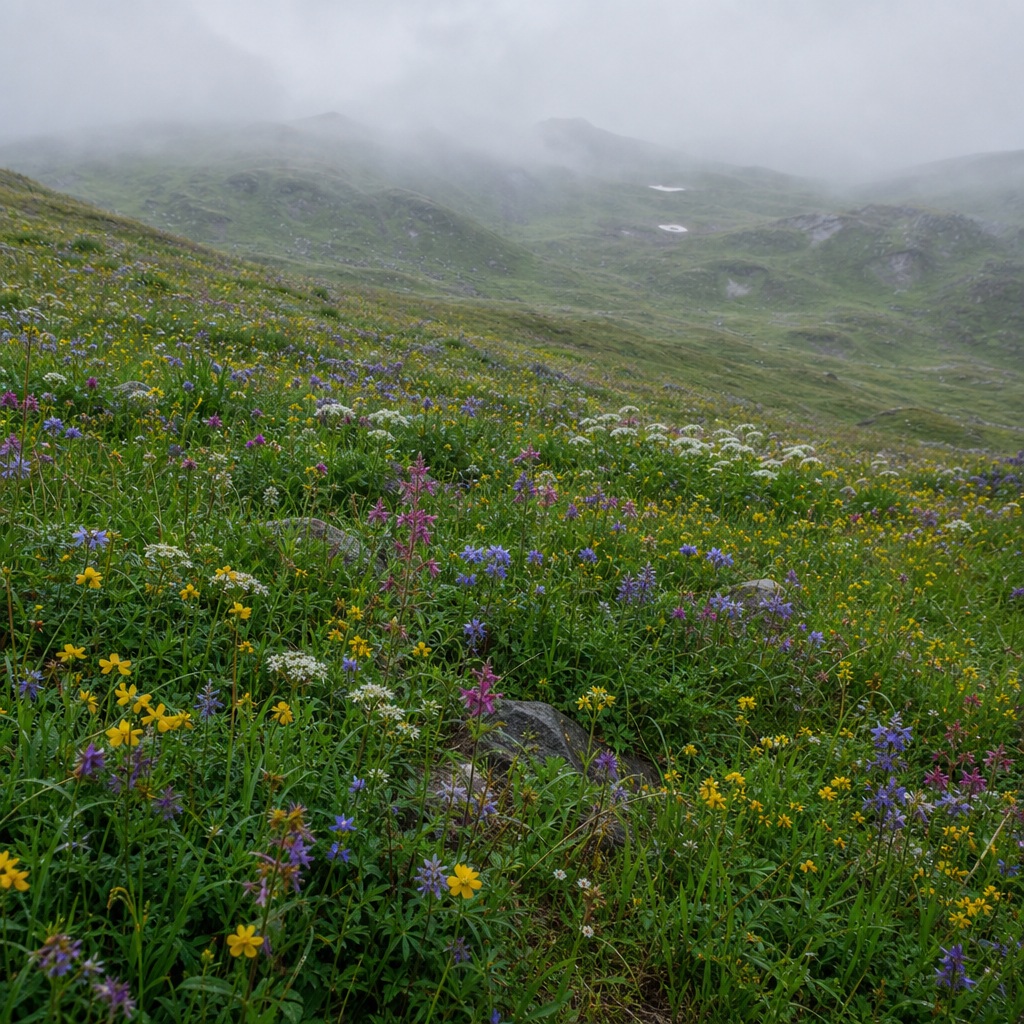 Preview for Soft Rain Alpine Wildflower Meadow Background