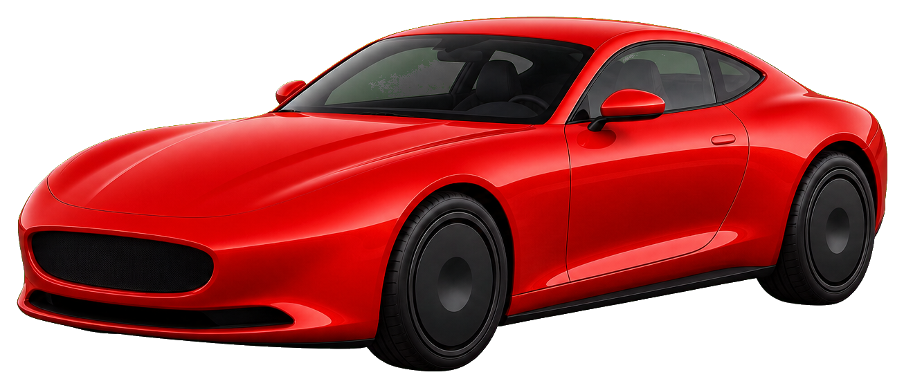 Red grand touring coupe with a sleek low-profile side view