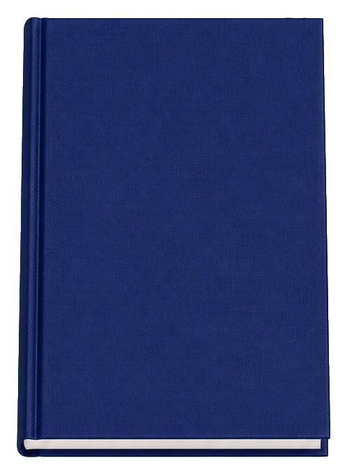 A closed navy notebook with a simple white edge at the bottom