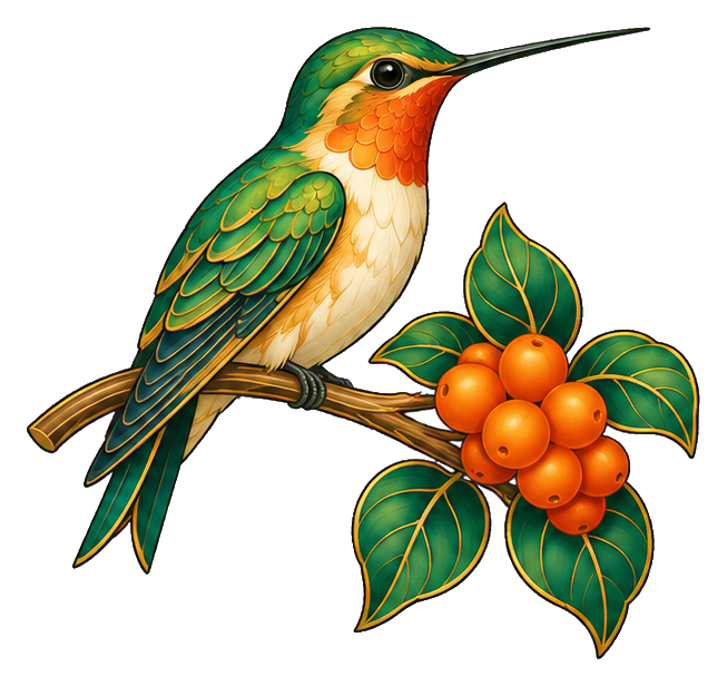 Preview for Art Nouveau Hummingbird Berry Branch Bird