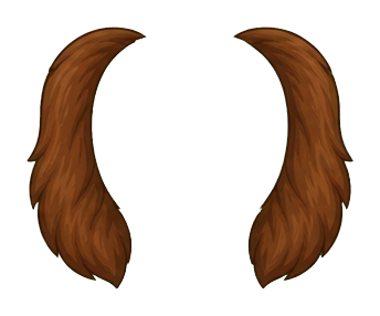 Pair of brown curly sideburn stickers on a transparent background