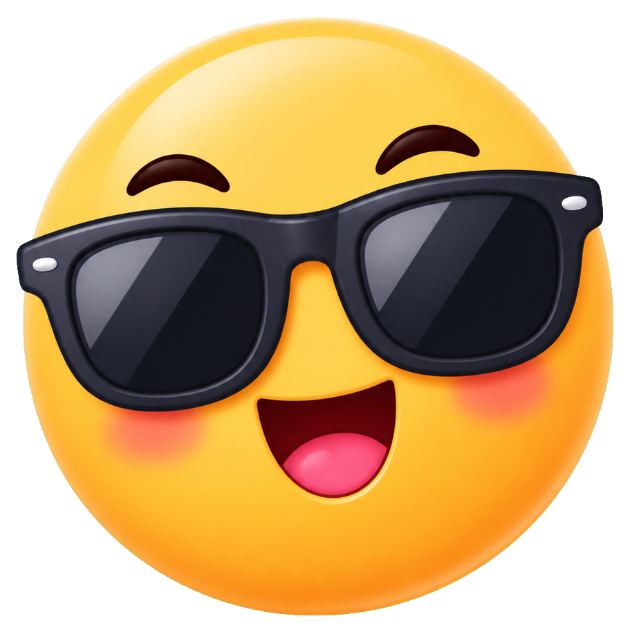 Smiling yellow face with black sunglasses and open mouth