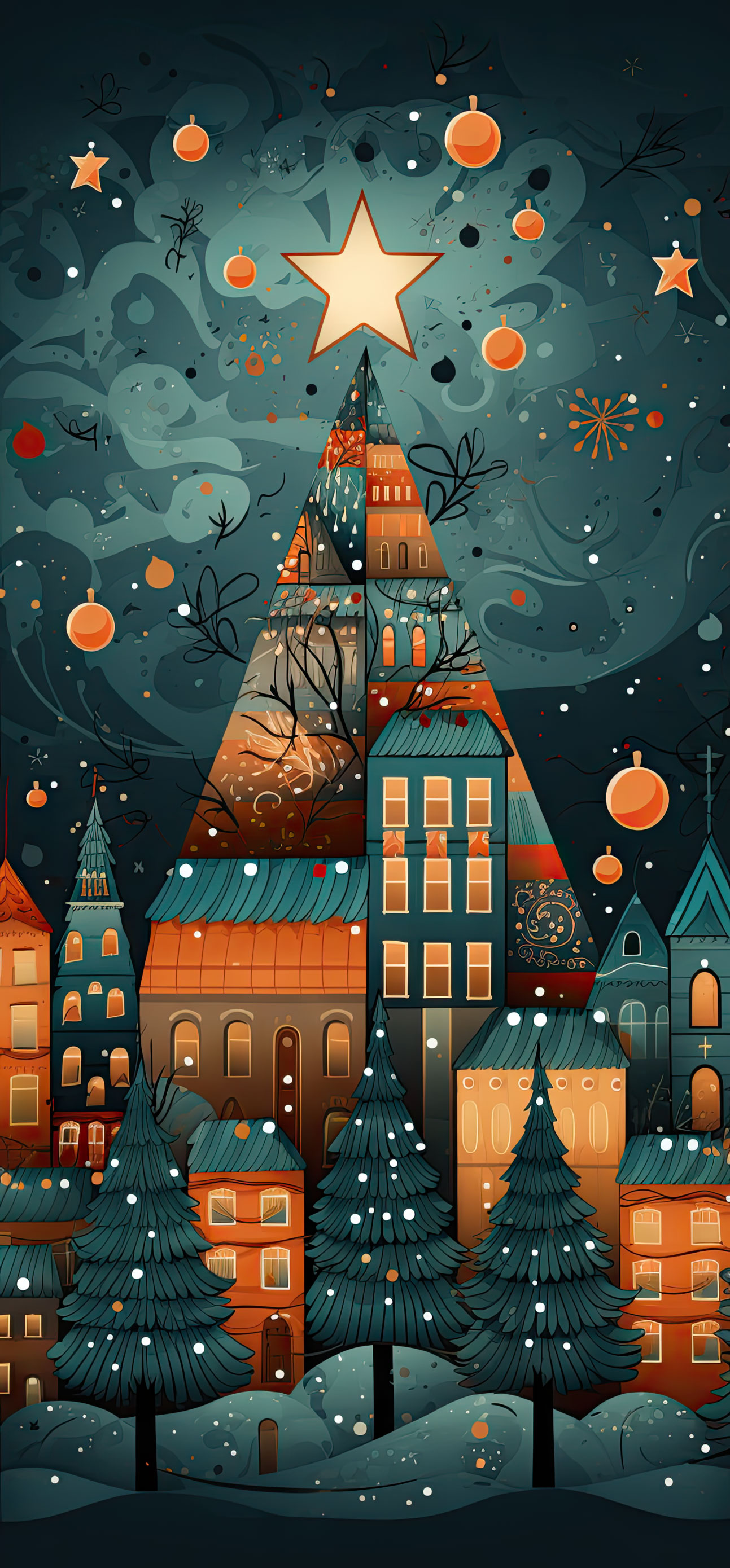 Preview for Whimsical-winter-village-illustration-christmas-phone-background-5f3f8
