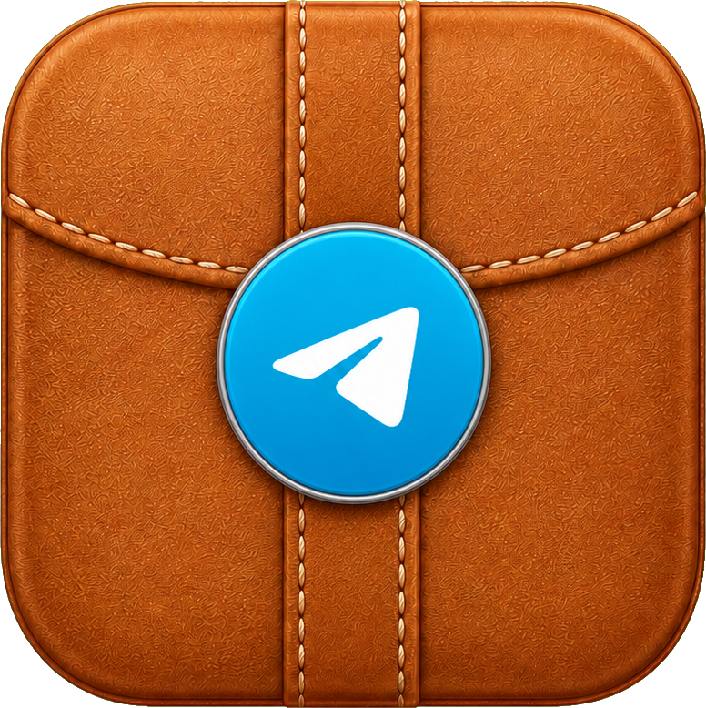 Blue circular paper plane icon on a caramel leather square button