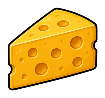 Yellow cheese wedge with round holes in a sticker graphic style
