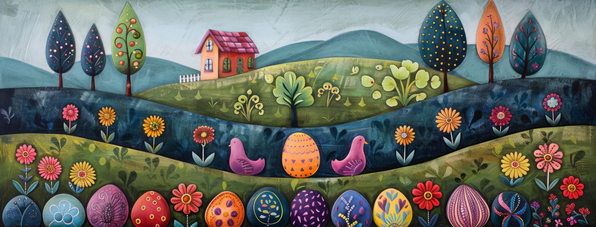 Preview for Folk-art-landscape-painting-easter-facebook-background-e7f4b