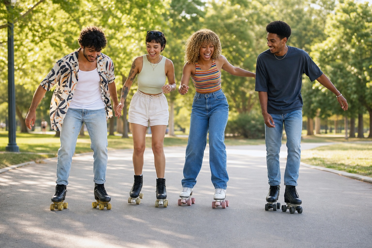 Preview for Roller Skating Friends In Park Background