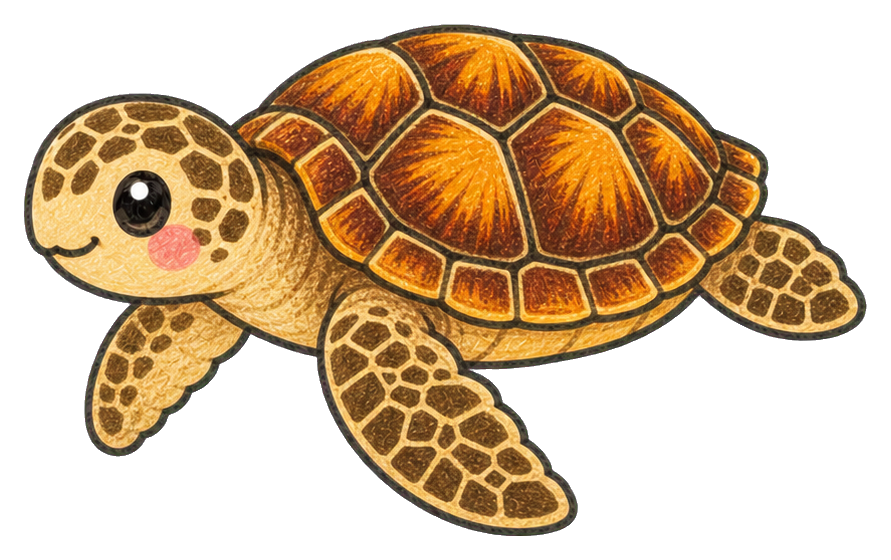 Cute hawksbill sea turtle sticker with a patterned shell and smiling face