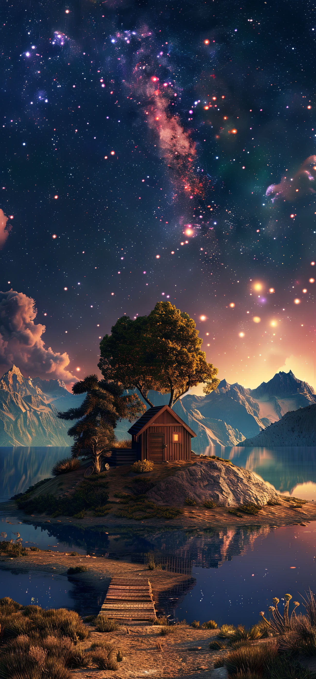 Preview for Serene-night-sky-cabin-astrophotography-phone-background-6159d