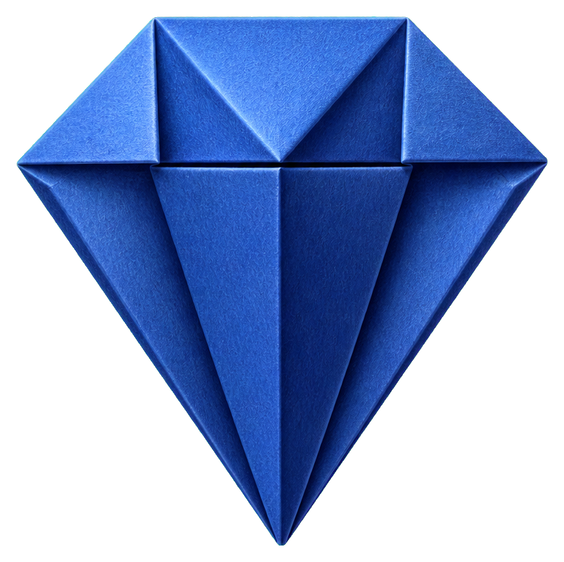 Blue origami-style diamond gem sticker with faceted paper folds