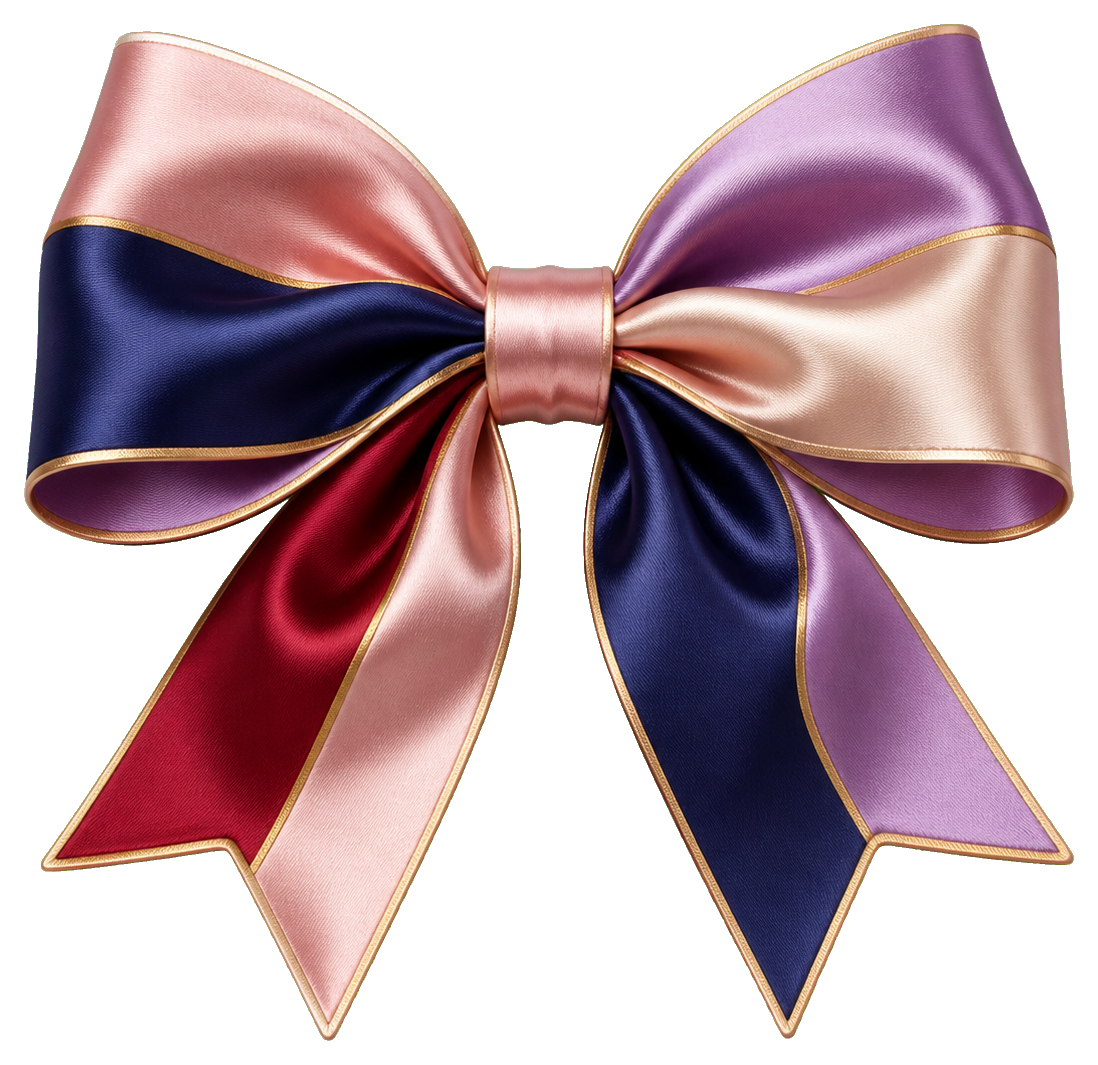 Colorful silk ribbon bow with long hanging tails