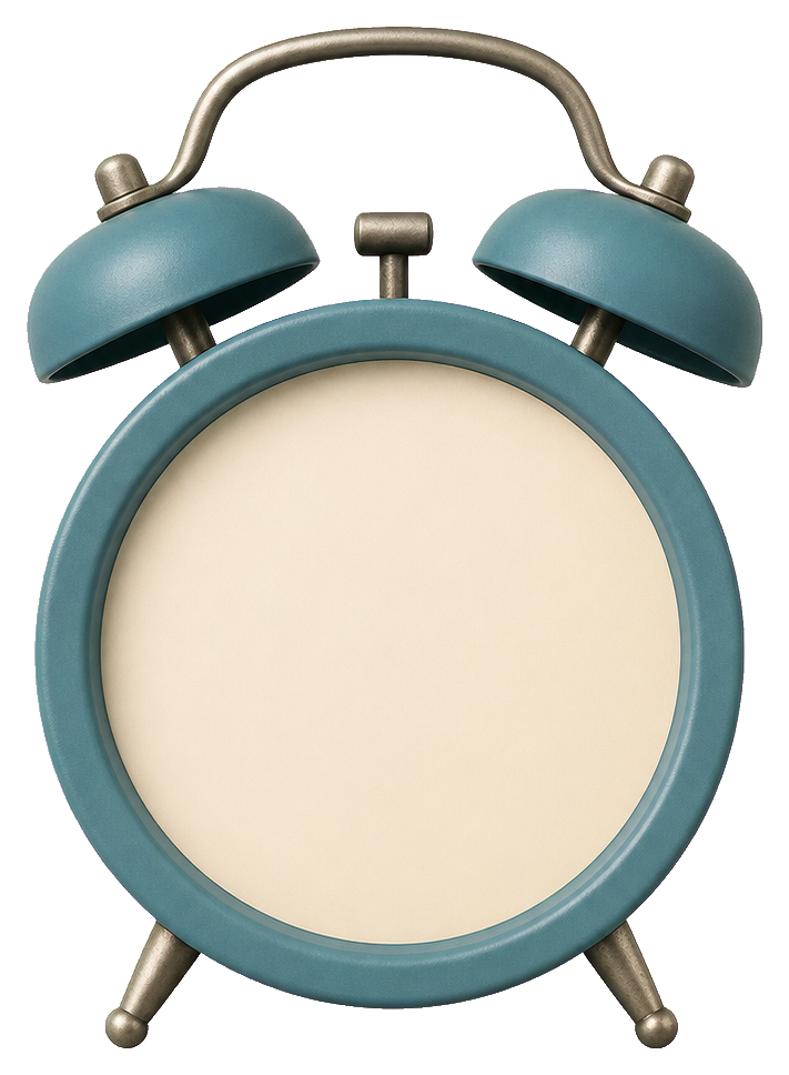Blue vintage alarm clock with a blank cream face