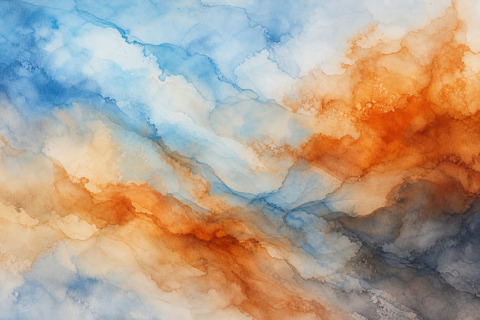 Soft blue and rust ink clouds blending into a marbled abstract background