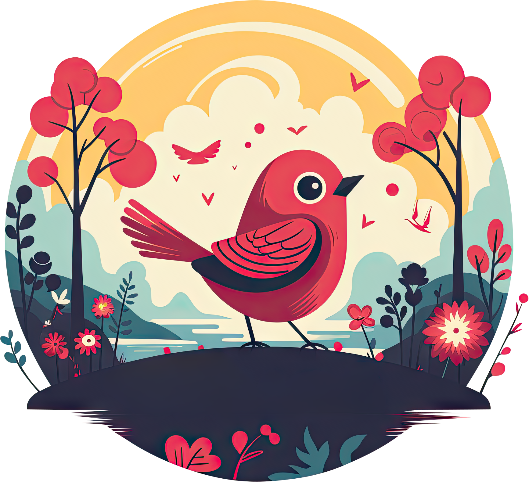 Preview for Red-bird-vibrant-landscape-logo-animal-sticker-5b87f