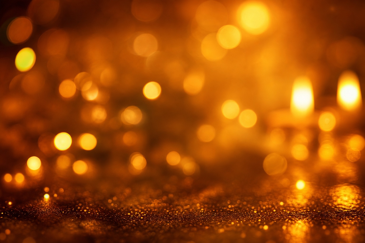 Warm golden bokeh lights glowing above a dark textured surface