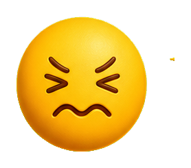 Yellow emoji face with scrunched eyes and a frustrated frown