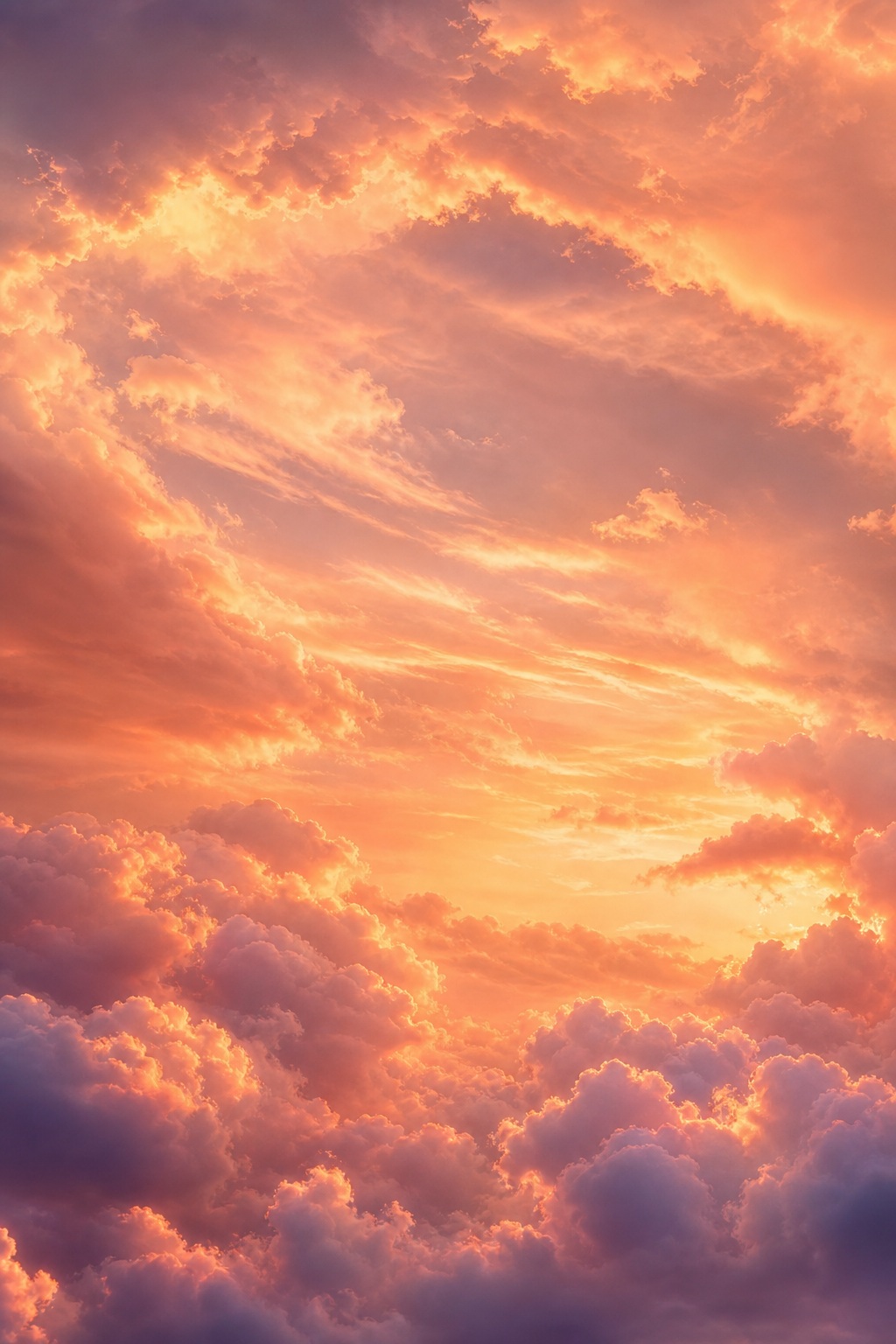 Soft apricot sunset sky with glowing clouds and a dreamy pastel atmosphere.
