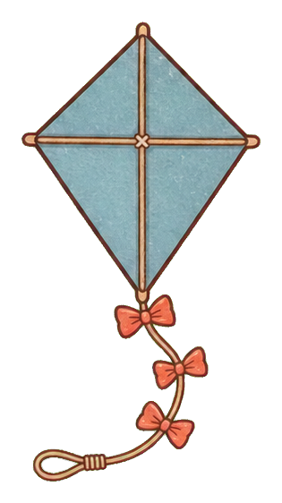 Dusty blue paper kite with a coral bow tail
