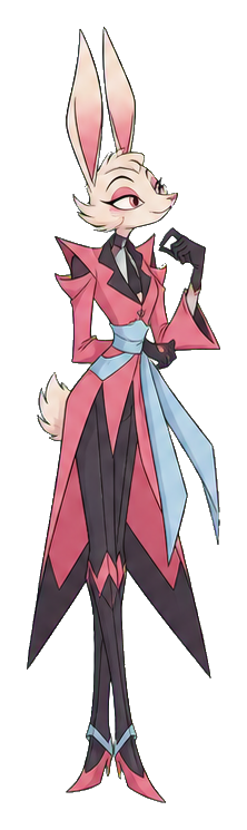 Anthropomorphic rabbit in a rose-pink astronomer outfit with long ears and black gloves