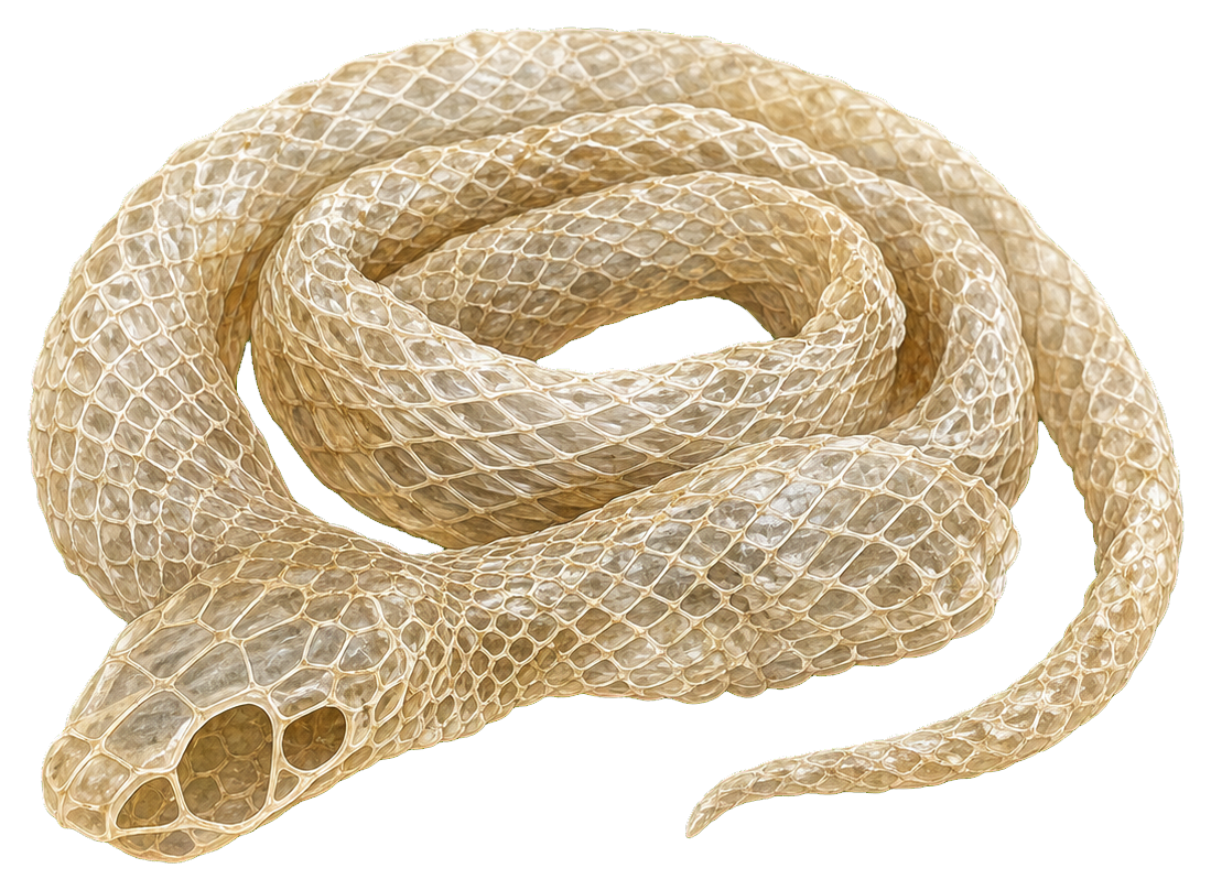 Coiled shed snake skin roll with textured tan scales and a tapered end
