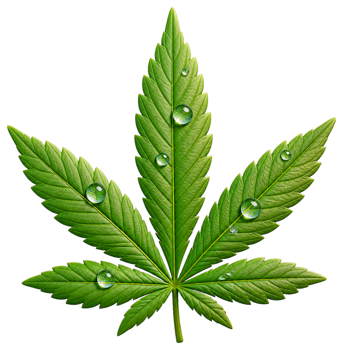 Green cannabis leaf with water droplets on the surface