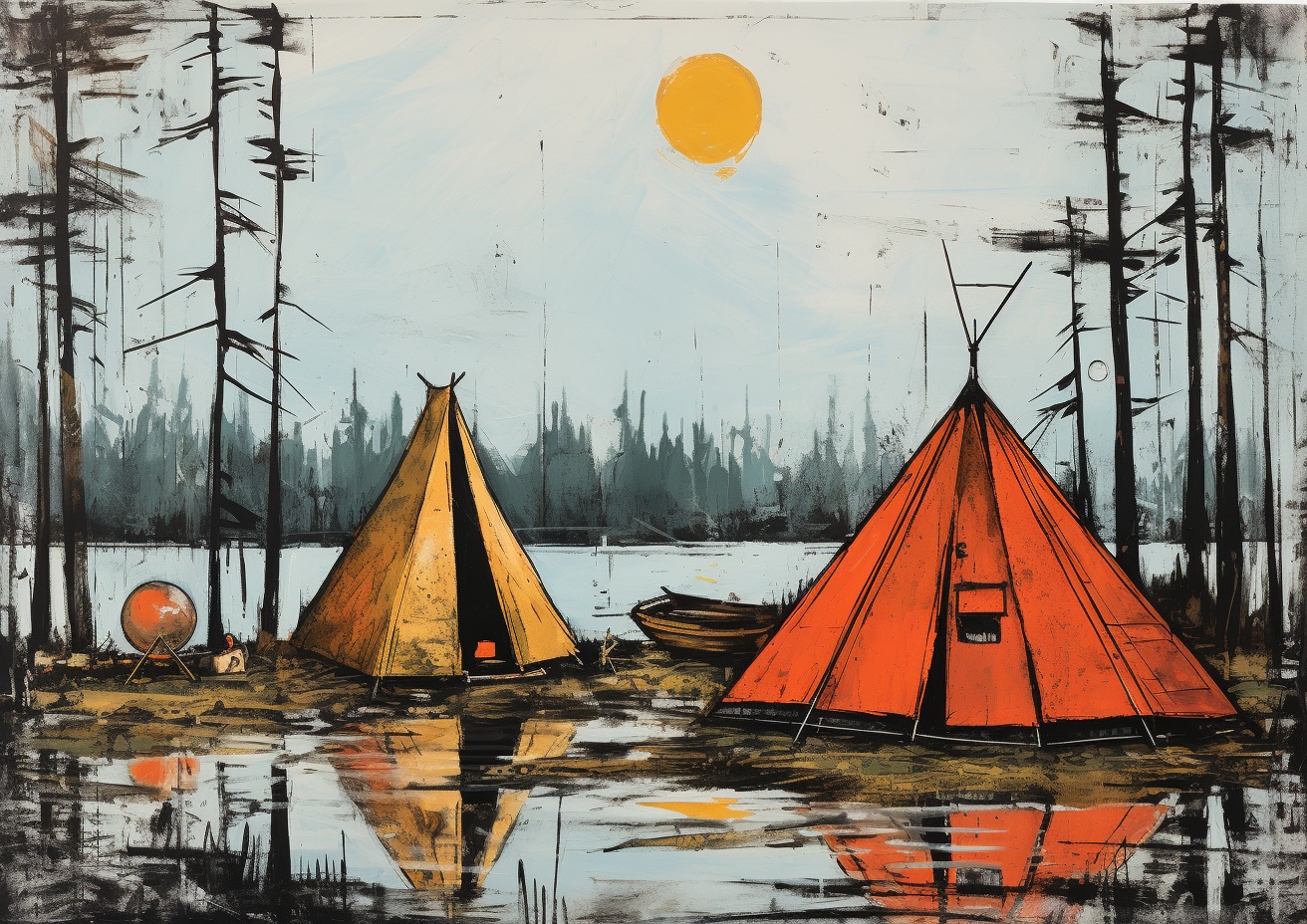 Preview for Camping Background With Tents And Forest Scenery